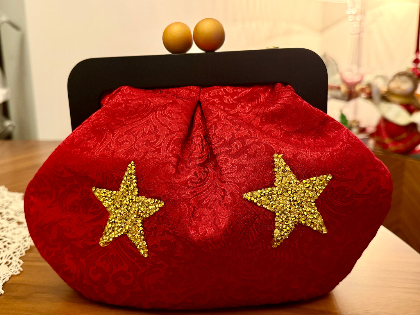 Clic Clac bag Red Brocade – Festive Collection | JLAdore Couture