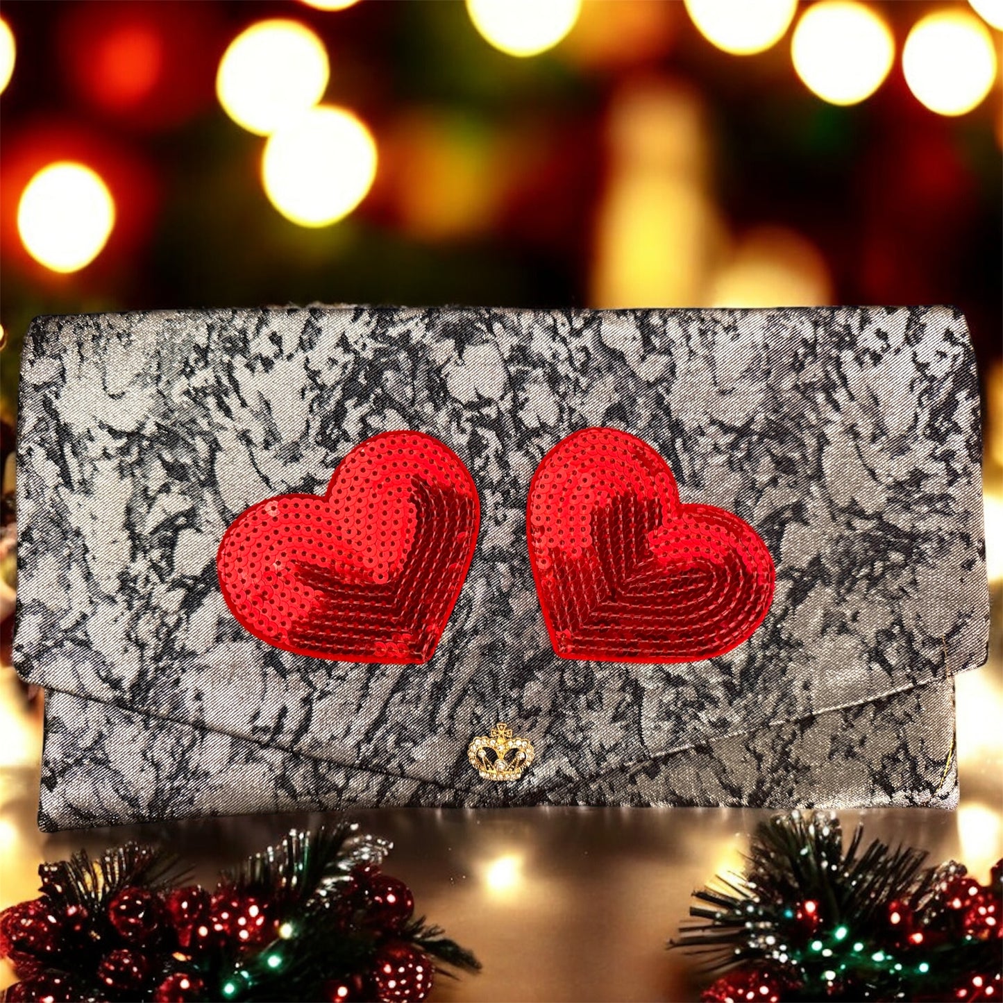 Pochette Silver e Red Heart– Festive Collection | JLAdore Couture