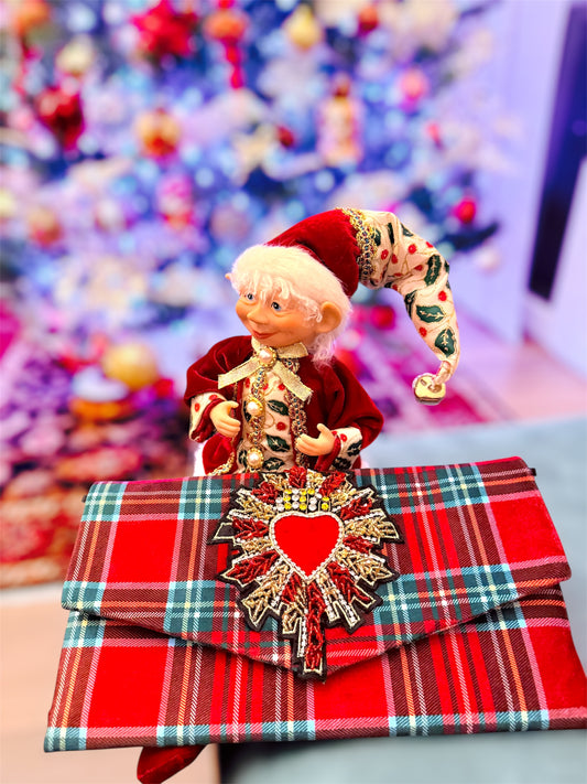 Pochette Red Velvet Tartan – Festive Collection | JLAdore Couture