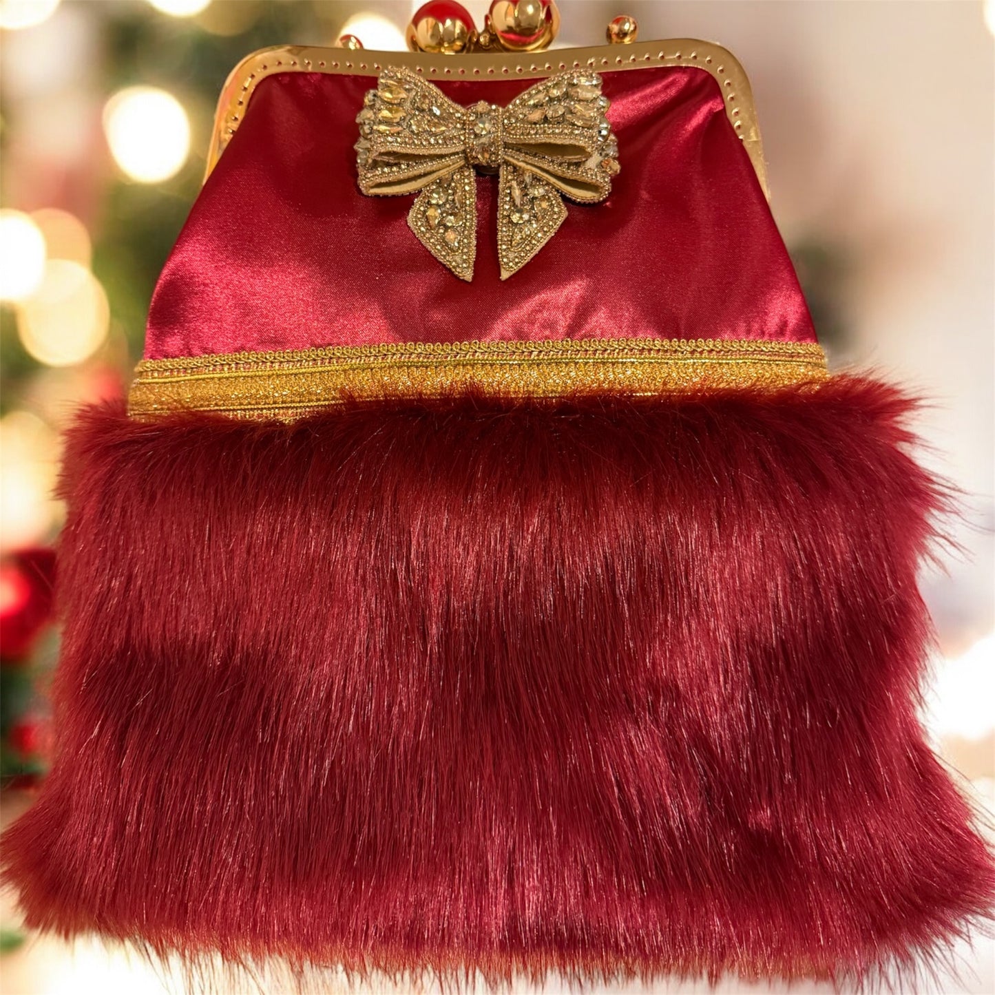 Borsa Clic-Clac Red Velvet Jewel – Festive Collection | JLAdore Couture