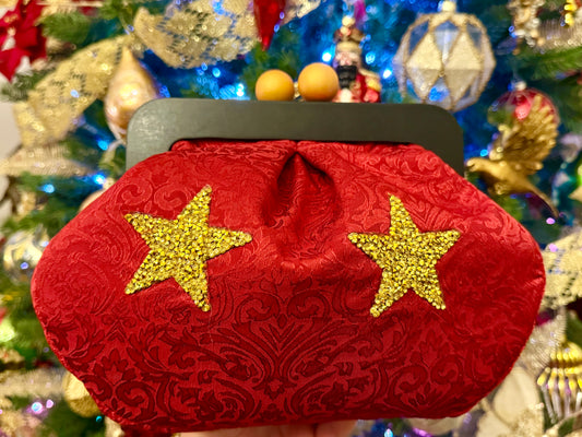 Clic Clac bag Red Brocade – Festive Collection | JLAdore Couture