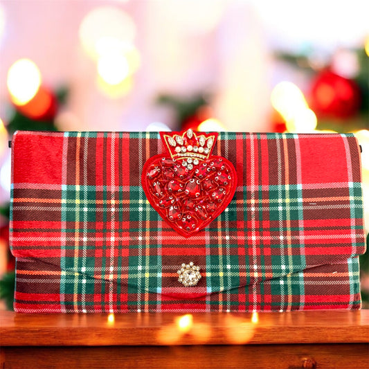 Pochette Red Velvet Tartan – Festive Collection | JLAdore Couture