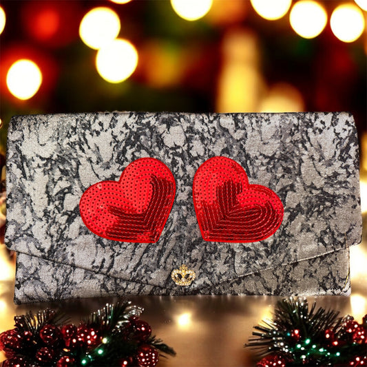 Pochette Silver e Red Heart–              Festive Collection | JLAdore Couture
